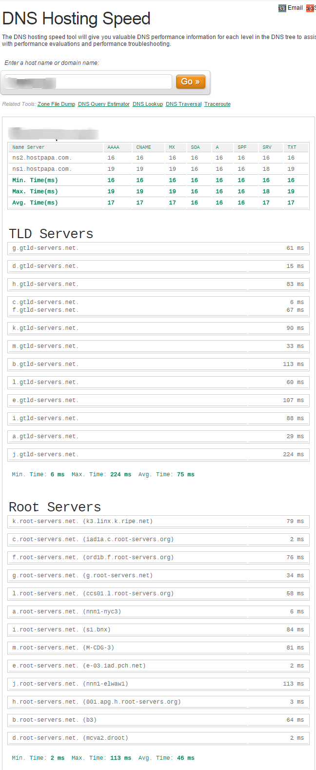 hostpapa dns hosting speed test