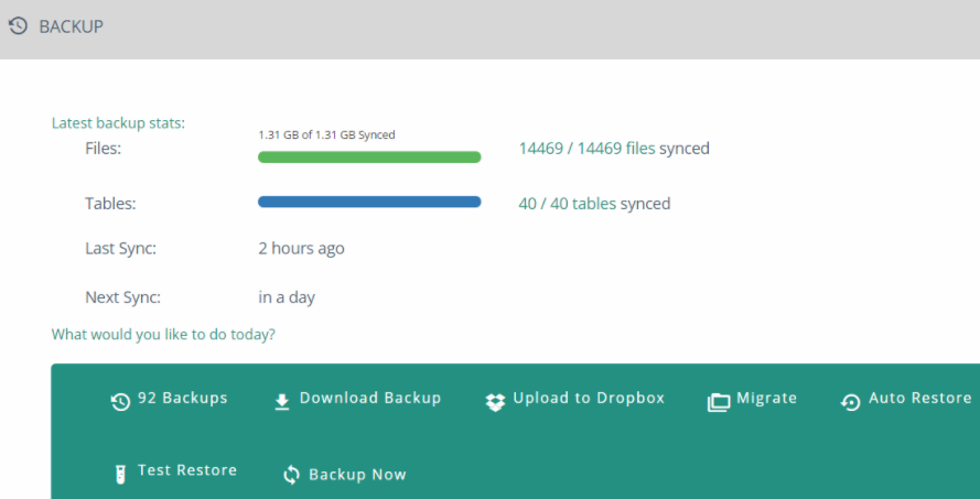 Blogvault dashboard