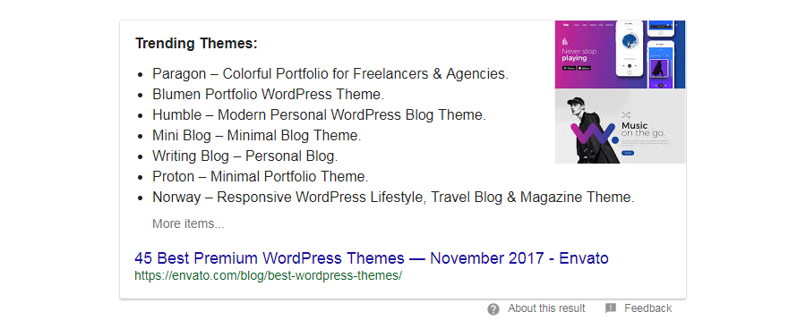 bulleted list featured snippet