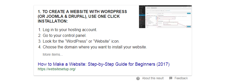 numbered list featured snippet