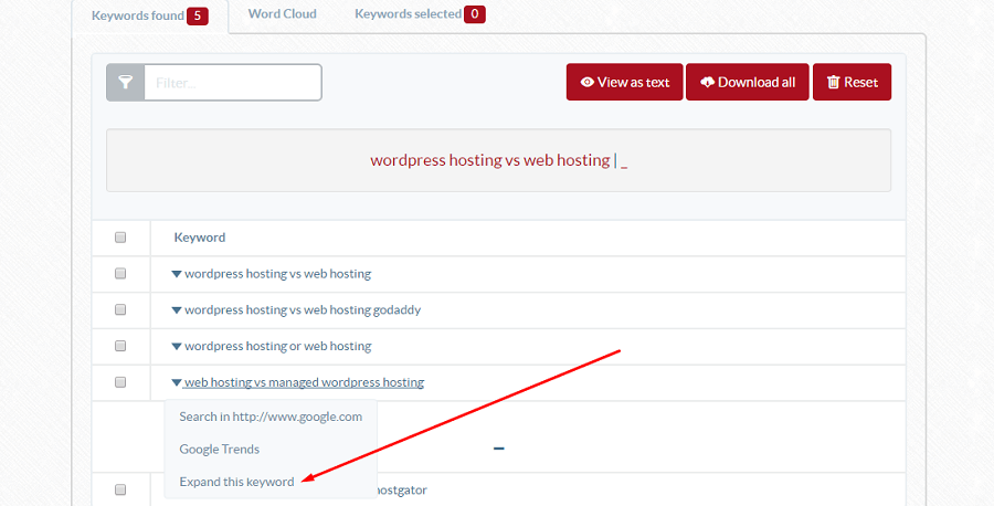 ubersuggest keyword tool